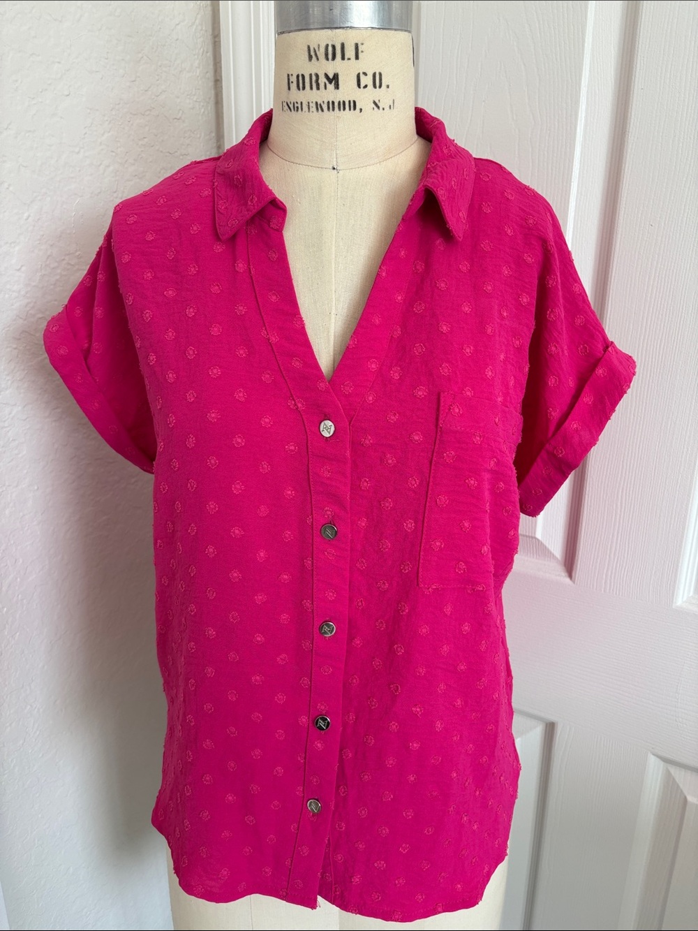 Adrienne Vittadini Fuchsia Button-Down Short Sleeve Shirt